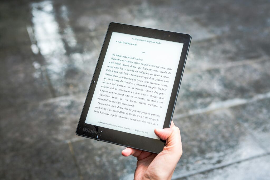 a tablet with a pdf book.